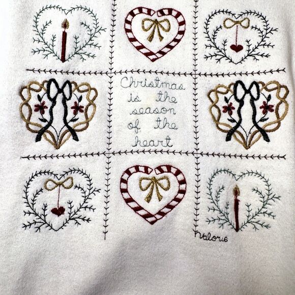 Valerie Sockwell Folk Art Christmas Cream Shirt Womens Small Embroidered Vintage - Picture 2 of 14